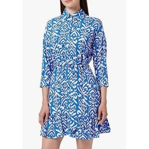 NAF NAF 100% VISCOSE BUTTON DOWN COLLARED BLUE LONG SLEEVE DRESS EUC SIZE 4